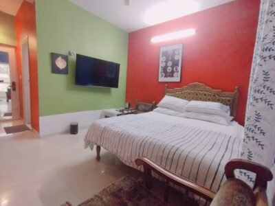 Luxury Room with Ikea Mattress, 55 inch QLED Smart TV with Netflix & Prime Subscription, Private Workspace with Ergonomic Chair & Private Balcony with Outdoor furniture, Private Bathroom & Western Toilet with Hot water & Jacuzzi access